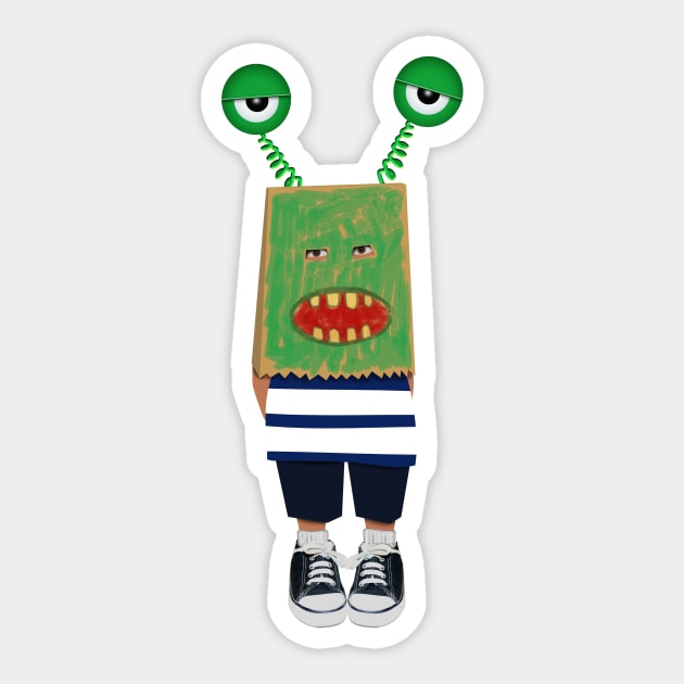 Halloween Costume | Kid with Bag on his Head Sticker by CheriesArt